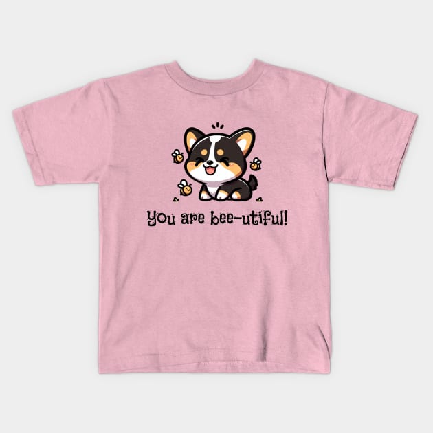 You Are Bee-utiful Cute Tricolor Corgi Kids T-Shirt by Zelda